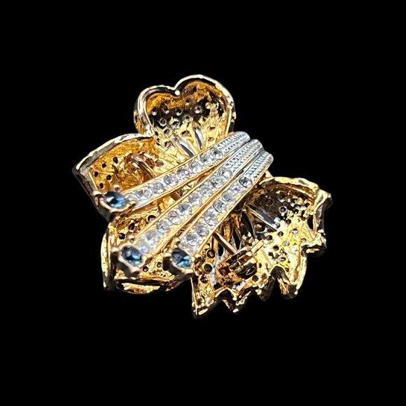 Vintage Flower Brooch Faux Blue Sapphire and Swarovski 18K Elec. Designer Signed - Picture 6 of 9